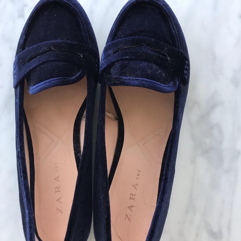 Zara blue velvet flats